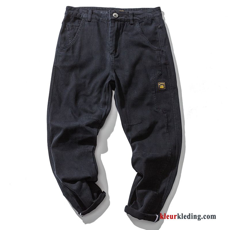 Heren Cargo Broek Grijs Katoen Effen Kleur Cargo Herfst Casual Broek Diepe Kleur Student