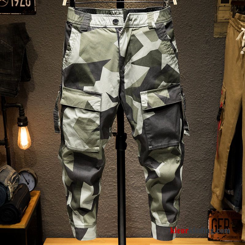 Heren Cargo Broek Zomer Groen Dunne Mini Trendy Merk Losse Casual Broek Camouflage