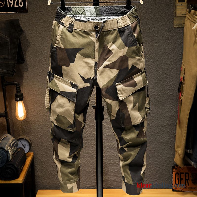 Heren Cargo Broek Zomer Groen Dunne Mini Trendy Merk Losse Casual Broek Camouflage