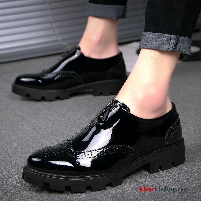 Heren Casual Brits Mode Verhogende Schoenen Trend Mannen Leren Schoenen Zwart