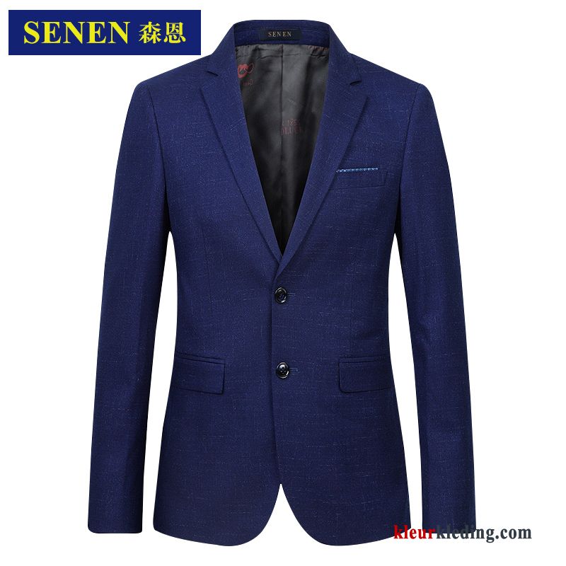 Heren Casual Jasje Donkerblauw Blazer Mannelijk Slim Fit Voorjaar Mooi