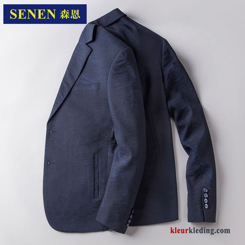 Heren Casual Jasje Donkerblauw Blazer Mannelijk Slim Fit Voorjaar Mooi