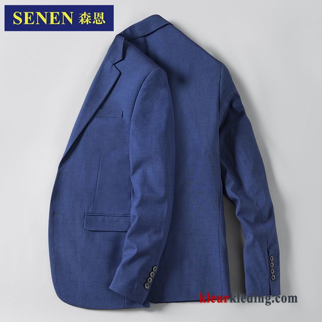 Heren Casual Jasje Donkerblauw Blazer Mannelijk Slim Fit Voorjaar Mooi