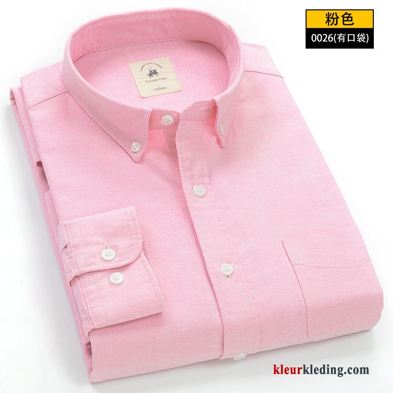 Heren Casual Overhemd Koe Wit Roze Katoen Slim Fit Lange Mouwen