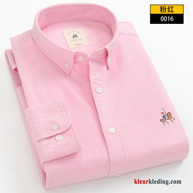 Heren Casual Overhemd Koe Wit Roze Katoen Slim Fit Lange Mouwen