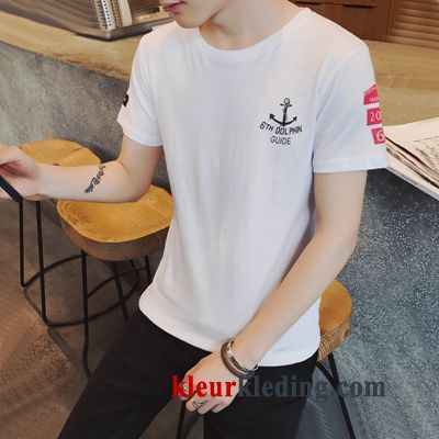 Heren Dunne Ronde Hals Student Korte Mouw Halve Mouw T-shirts Zomer Trend