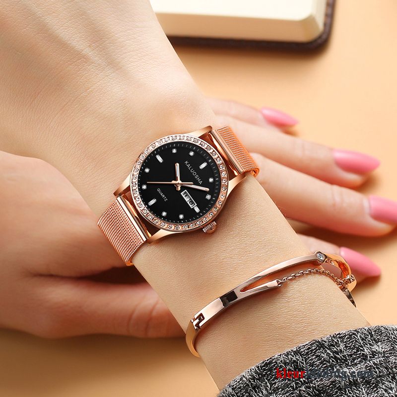 Heren Echte Dames Student Mode Trend Horloge Echt Leer Gouden