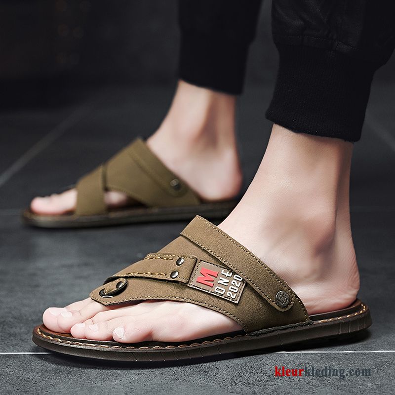 Heren Flip Flops Bruin Pantoffels Leer Sandaal Mannen Bovenkleding Trend Slipper