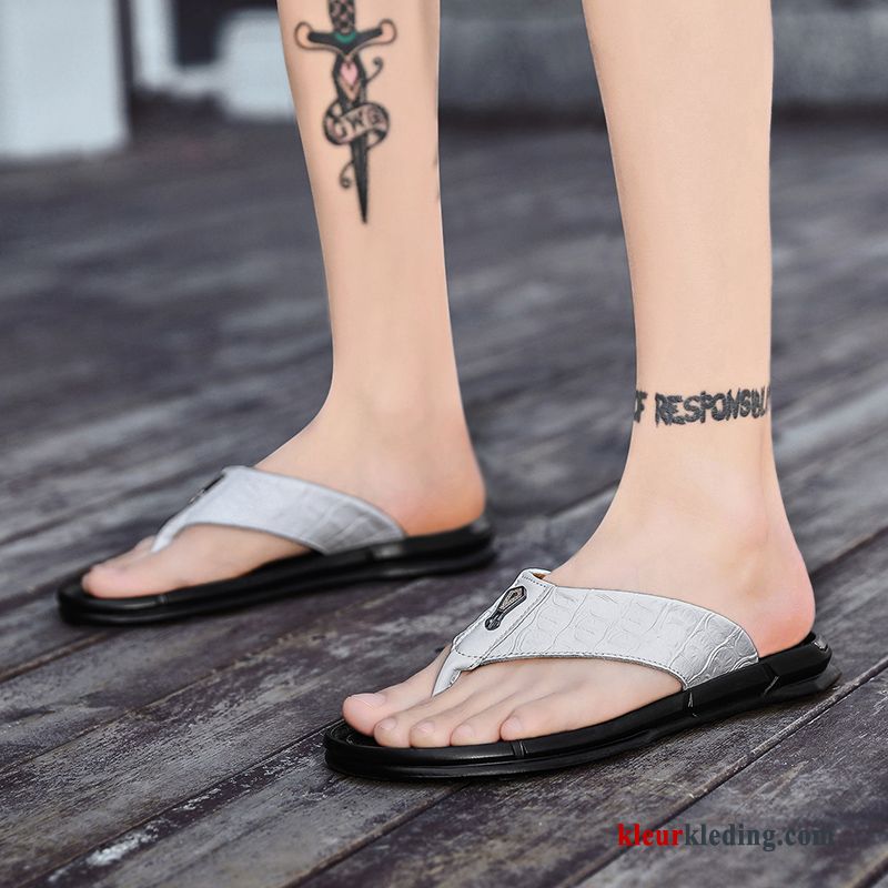 Heren Flip Flops Mannen Echt Leer Outdoor Persoonlijk Zomer Slipper Bovenkleding Sandaal Wit