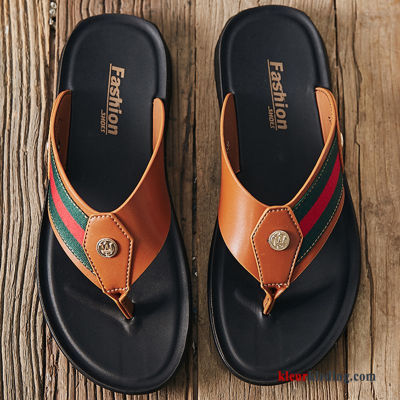 Heren Flip Flops Mannen Slipper Casual Pantoffels Echt Leer Antislip Persoonlijk Trend Zwart