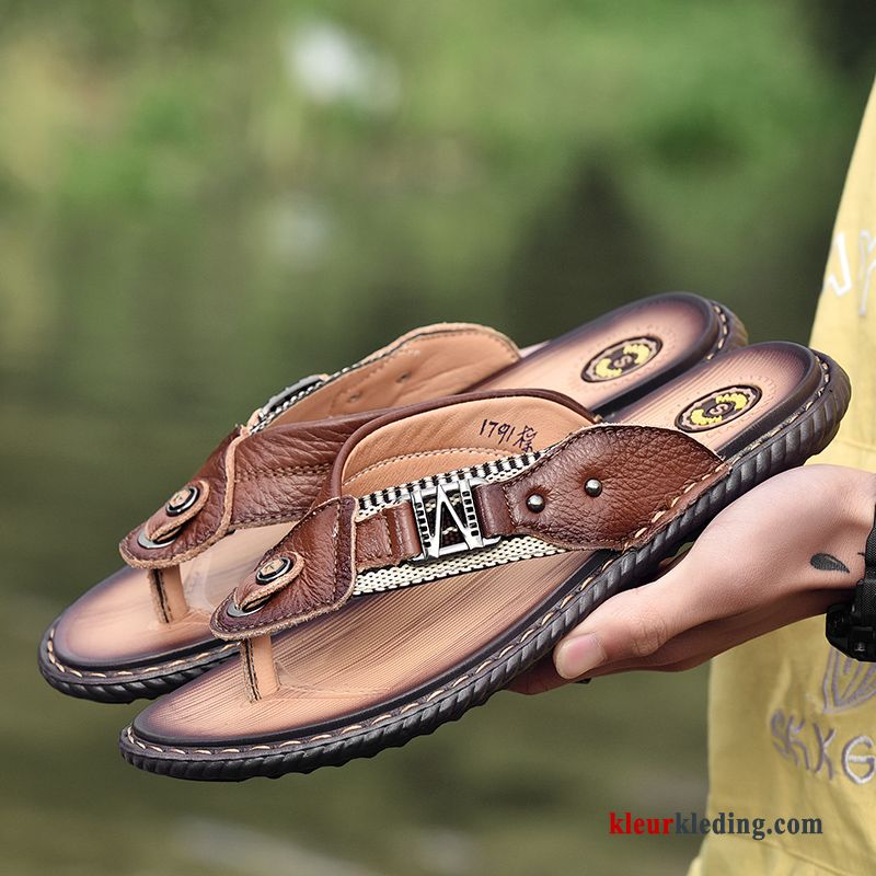 Heren Flip Flops Pantoffels Persoonlijk Outdoor Antislip Mannen Leer Zomer Strand Zwart