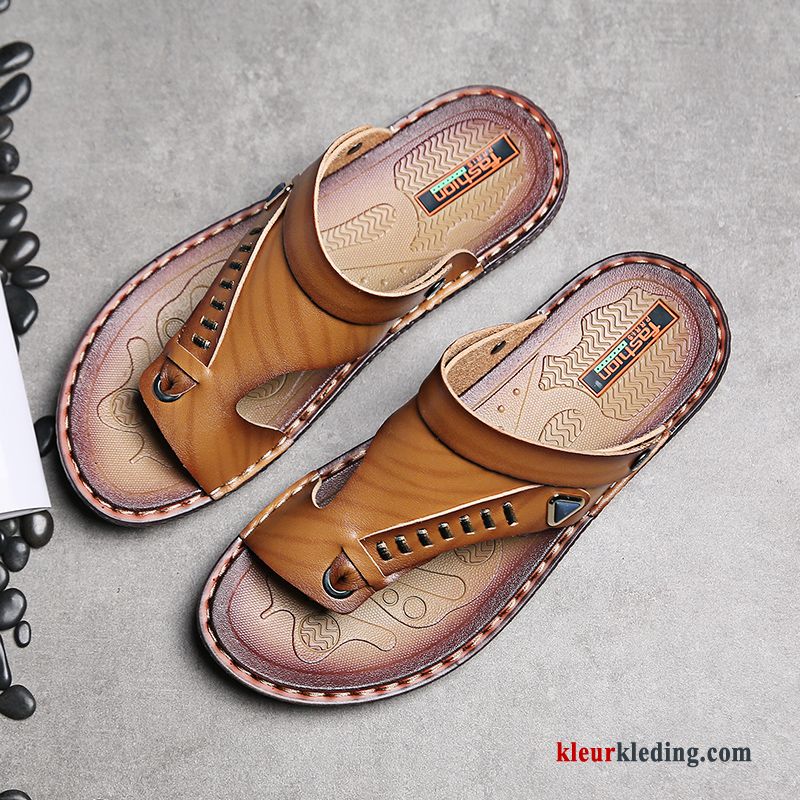 Heren Flip Flops Pantoffels Slipper Schoenen Zomer Jeugd Bovenkleding Leer Bruin