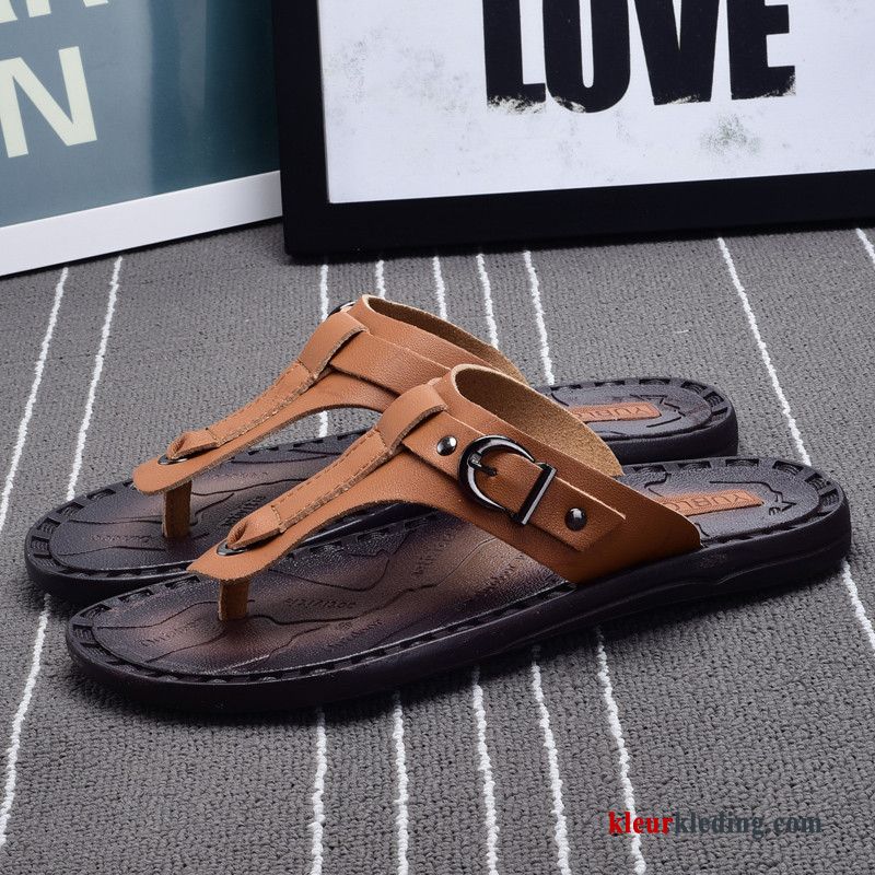 Heren Flip Flops Persoonlijk Antislip Outdoor Leer Schoenen Slipper Trend Mannen Blauw