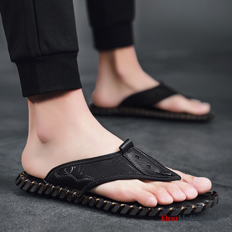 Heren Flip Flops Slipper Mannen Persoonlijk Outdoor Zomer Sandaal Pantoffels Leer Kaki