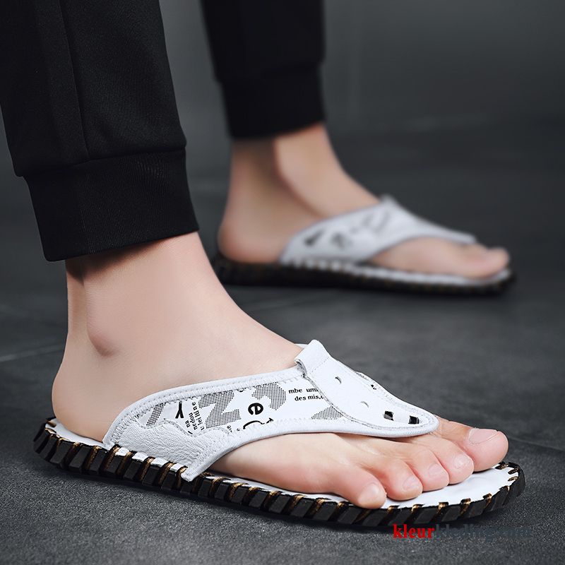 Heren Flip Flops Slipper Mannen Persoonlijk Outdoor Zomer Sandaal Pantoffels Leer Kaki