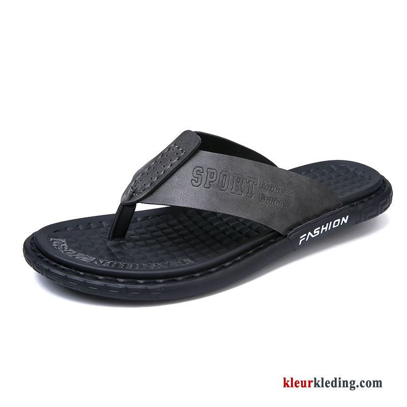 Heren Flip Flops Trend Ademende Pantoffels Antislip Slipper Bovenkleding Strand Grote Maten Zwart