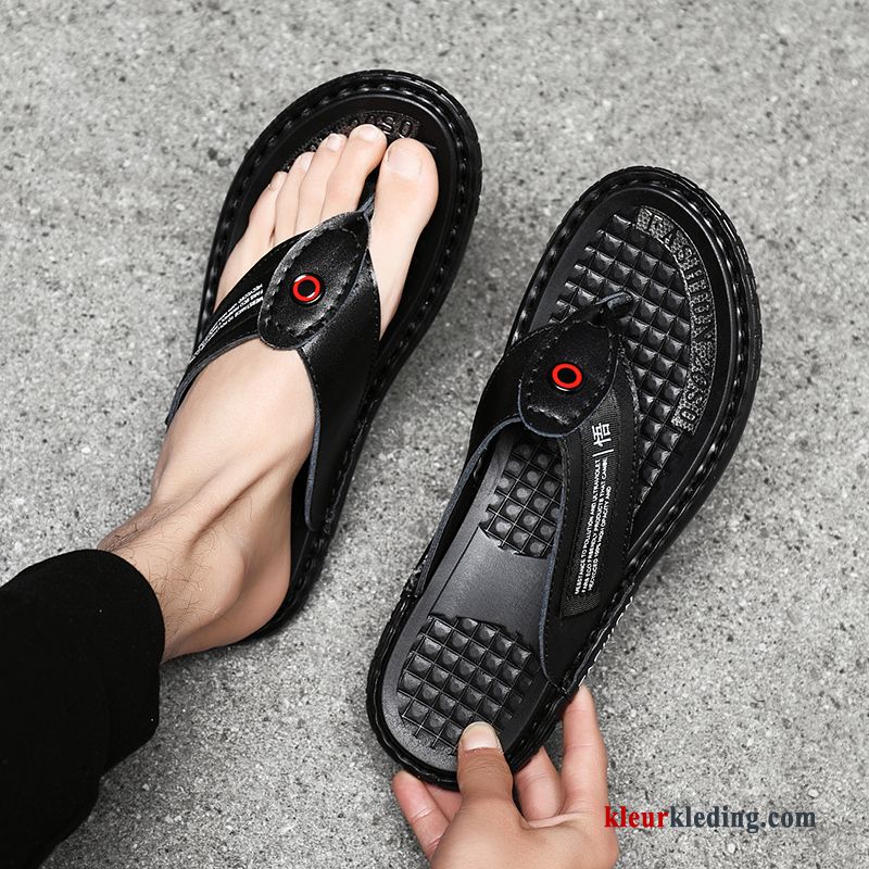 Heren Flip Flops Trend Antislip Zomer Echt Leer Pantoffels Mannen Sandaal Strand Wit