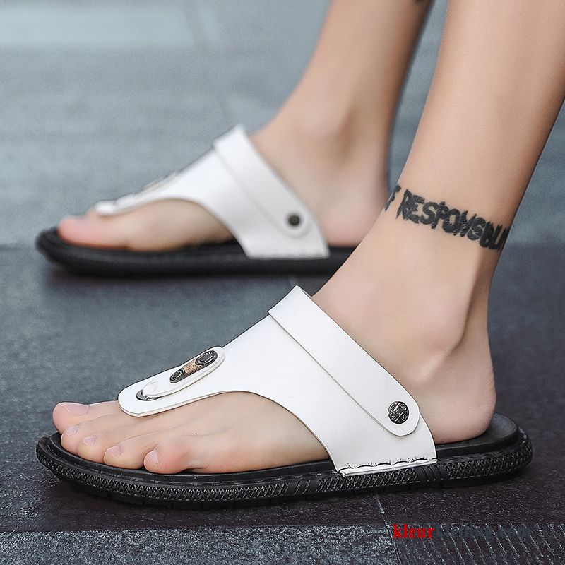 Heren Flip Flops Zachte Zolen Mode Trend Antislip Leer Sandaal Zomer Casual Wit