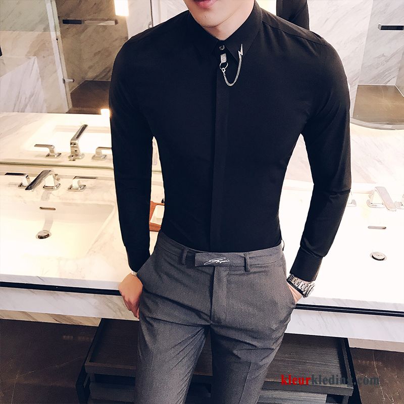 Heren Herfst Casual Trend Mannelijk Overhemd Lange Mouwen Bedrijf Slim Fit