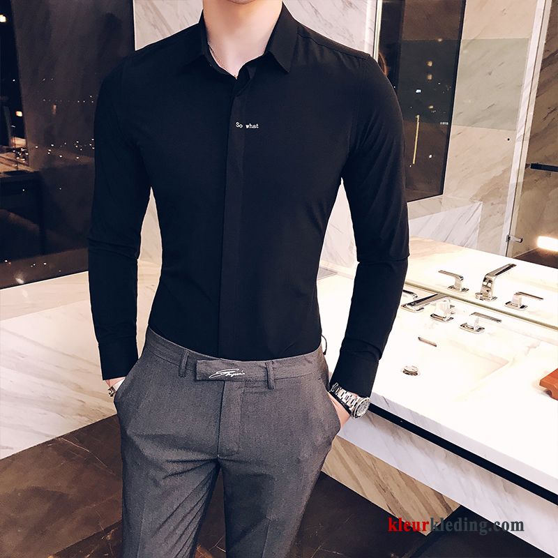 Heren Herfst Casual Trend Mannelijk Overhemd Lange Mouwen Bedrijf Slim Fit