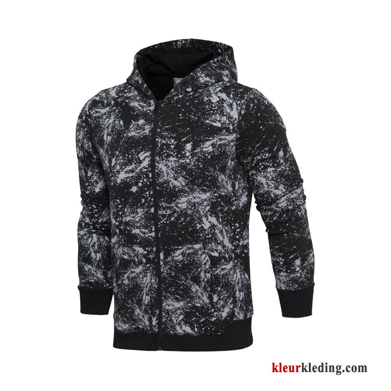 Heren Hoodie Jas Zwart Sportkleding Lange Mouwen Cardigan Mannelijk Breien