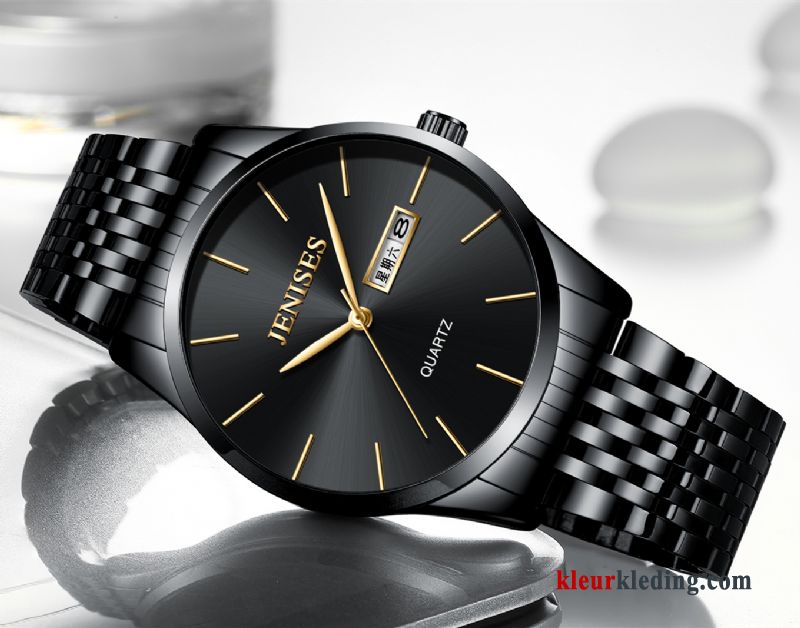 Heren Horloge Dun Eenvoudig Roestvrij Staal Echte Mode Waterdicht Blauw Zwart Gouden
