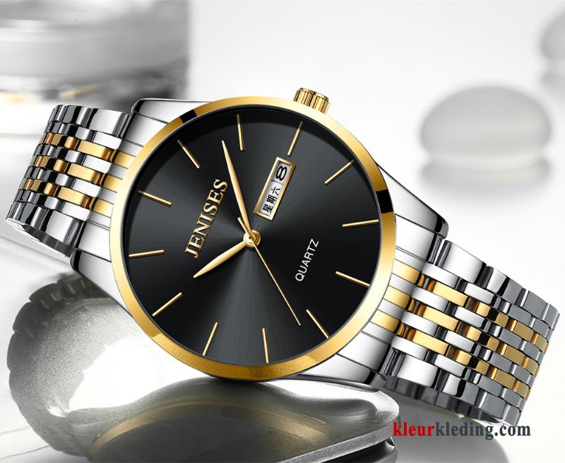 Heren Horloge Dun Eenvoudig Roestvrij Staal Echte Mode Waterdicht Blauw Zwart Gouden