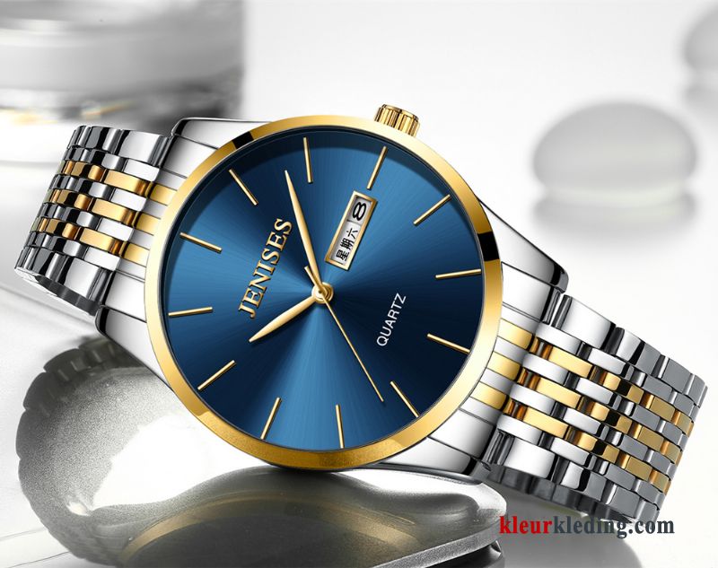 Heren Horloge Dun Eenvoudig Roestvrij Staal Echte Mode Waterdicht Blauw Zwart Gouden