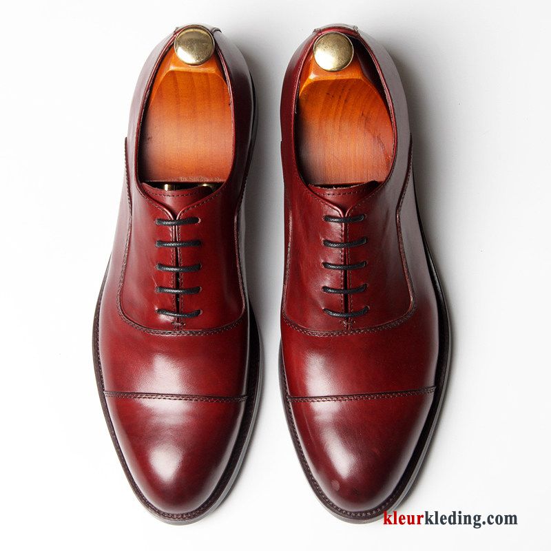 Heren Huwelijk Echt Leer Oxford Leren Schoenen Geklede Vintage Mannen Brits Rood