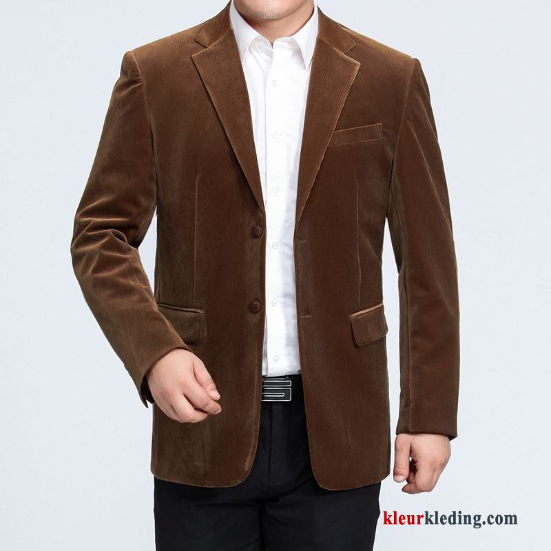 Heren Jas Herfst Corduroy Blazer Voorjaar Pak Bedrijf Bruine