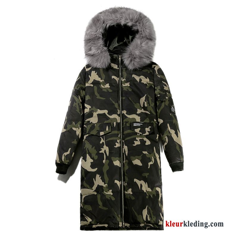 Heren Jas Warme Groen Katoenen Jas Lang Dikke Winter Kleding Camouflage