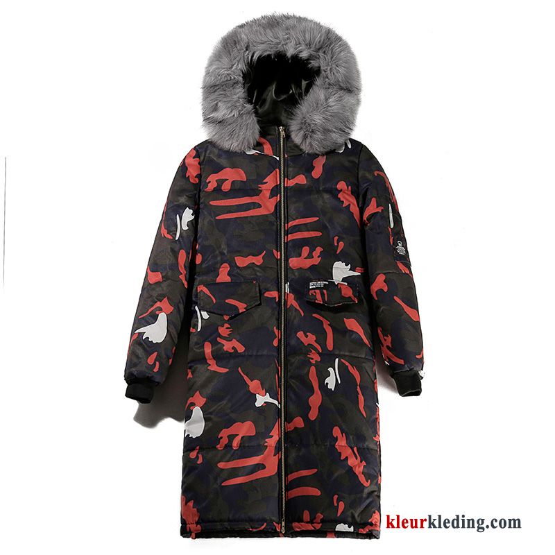 Heren Jas Warme Groen Katoenen Jas Lang Dikke Winter Kleding Camouflage