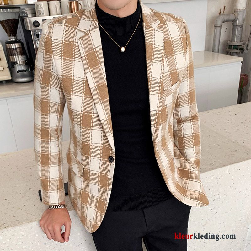 Heren Jasje Geruit Casual Slim Fit Herfst Zwart Trend Blazer