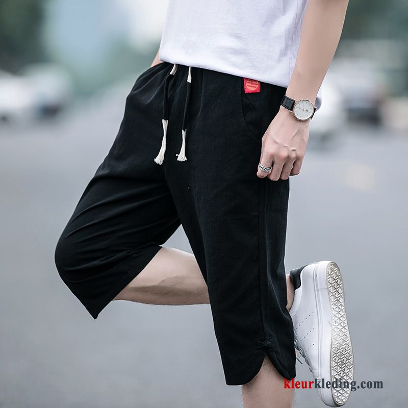 Heren Korte Broek Capri Broek Losse Donkergroen Chinese Stijl Katoen En Linnen Mannelijk Trend Zomer