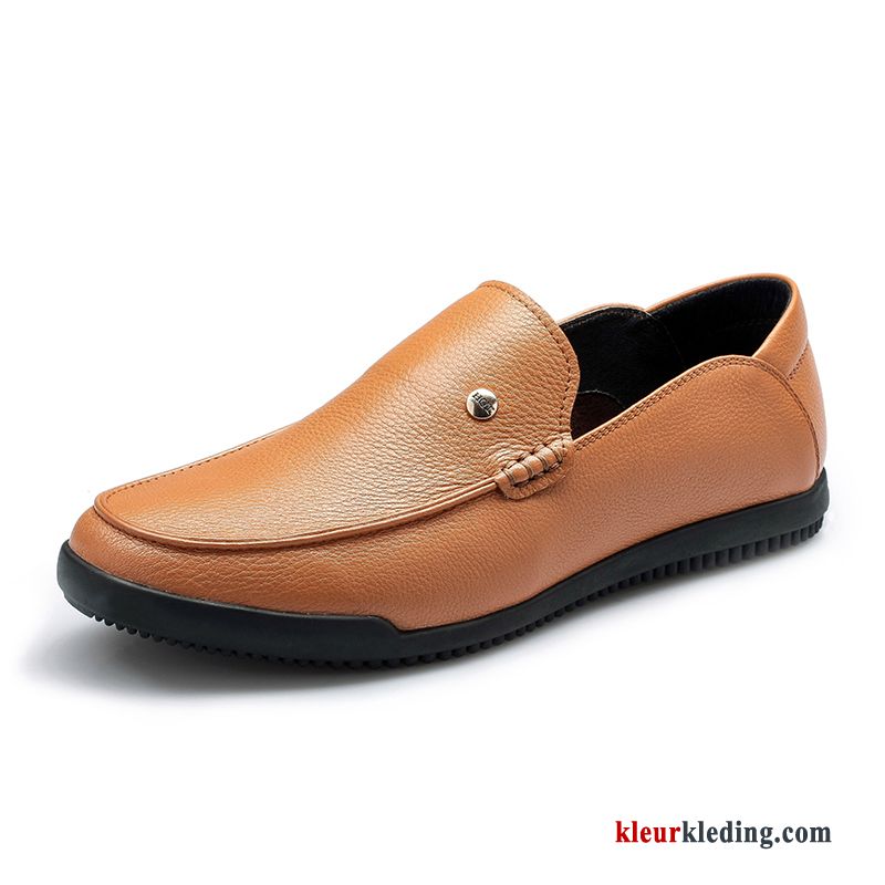 Heren Leren Schoenen Echte Mocassin Casual Zachte Zolen Slip On Mannen Echt Leer Licht Rood