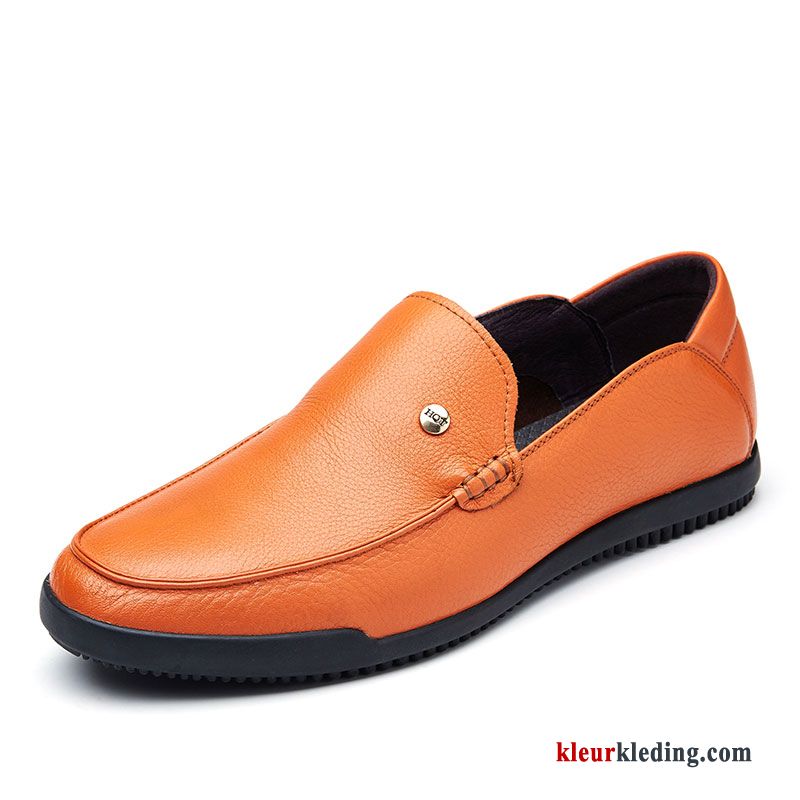 Heren Leren Schoenen Echte Mocassin Casual Zachte Zolen Slip On Mannen Echt Leer Licht Rood