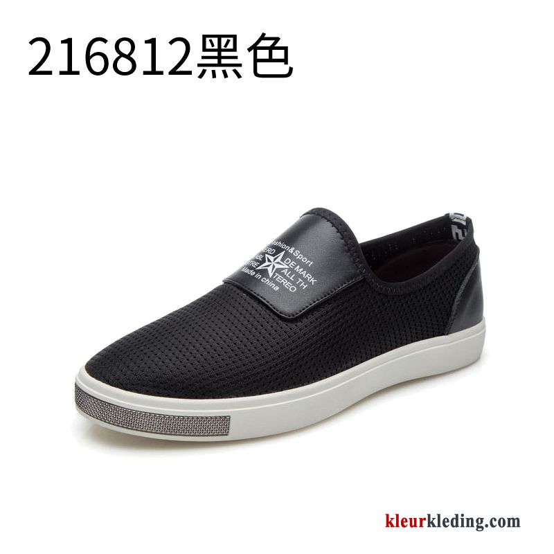 Heren Leren Schoenen Slip On Alle Wedstrijden Canvas Schoenen Casual Mannen Trend Echt Leer Zwart