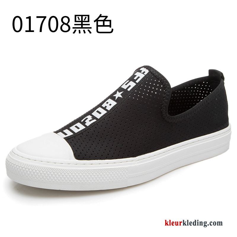 Heren Leren Schoenen Slip On Alle Wedstrijden Canvas Schoenen Casual Mannen Trend Echt Leer Zwart