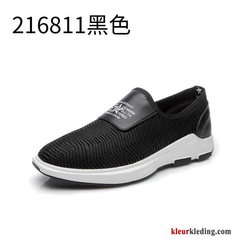 Heren Leren Schoenen Slip On Alle Wedstrijden Canvas Schoenen Casual Mannen Trend Echt Leer Zwart