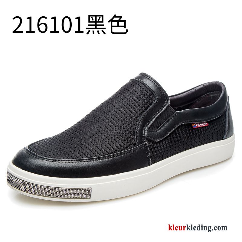 Heren Leren Schoenen Slip On Alle Wedstrijden Canvas Schoenen Casual Mannen Trend Echt Leer Zwart