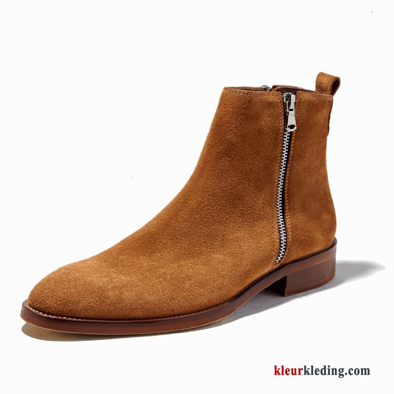 Heren Leren Schoenen Voorjaar Echt Leer Korte Laarzen Trend Hoge Suede Mannen Grijs