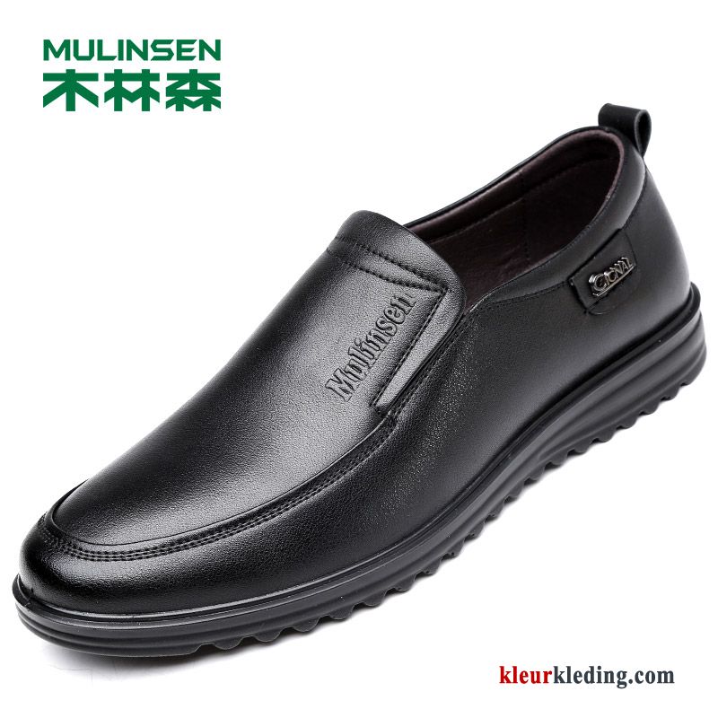 Heren Mannen Leren Schoenen Slip On Slijtvastheid Casual Pumps Brits 2018 Zwart