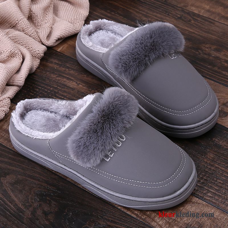 Heren Mannen Winter Lovers Slippers Schoenen Katoen Warm Zachte Zolen Grijs