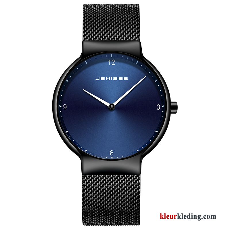 Heren Mesh Scheppend Casual Trend Student Waterdicht Mode Horloge Blauw Zwart