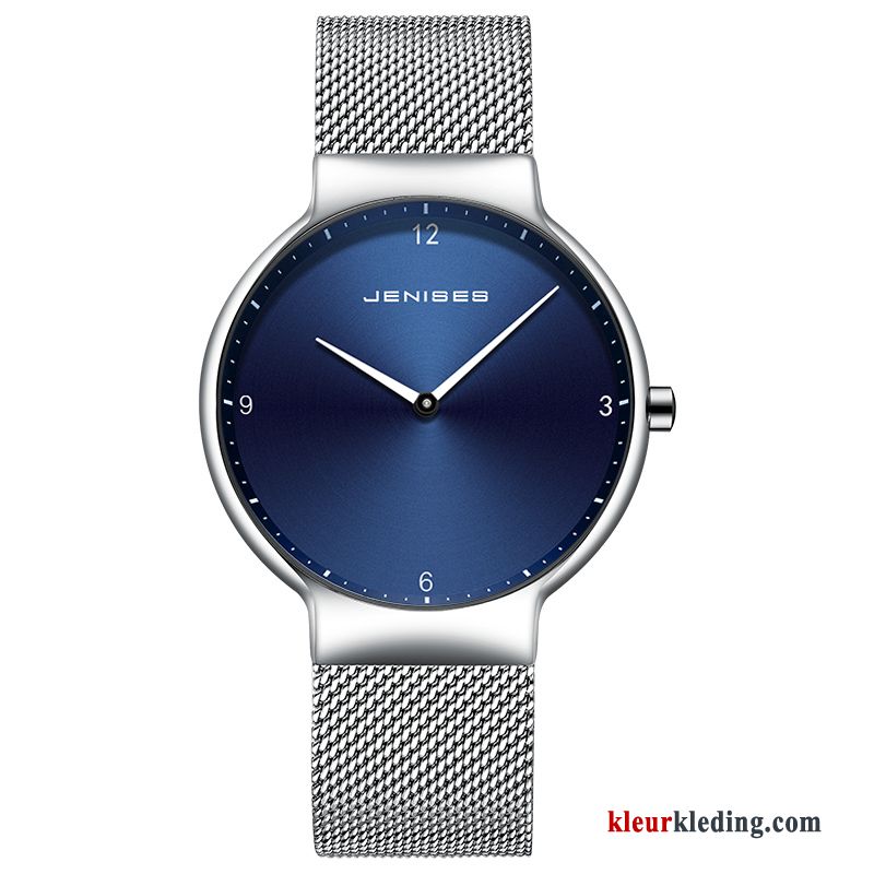 Heren Mesh Scheppend Casual Trend Student Waterdicht Mode Horloge Blauw Zwart