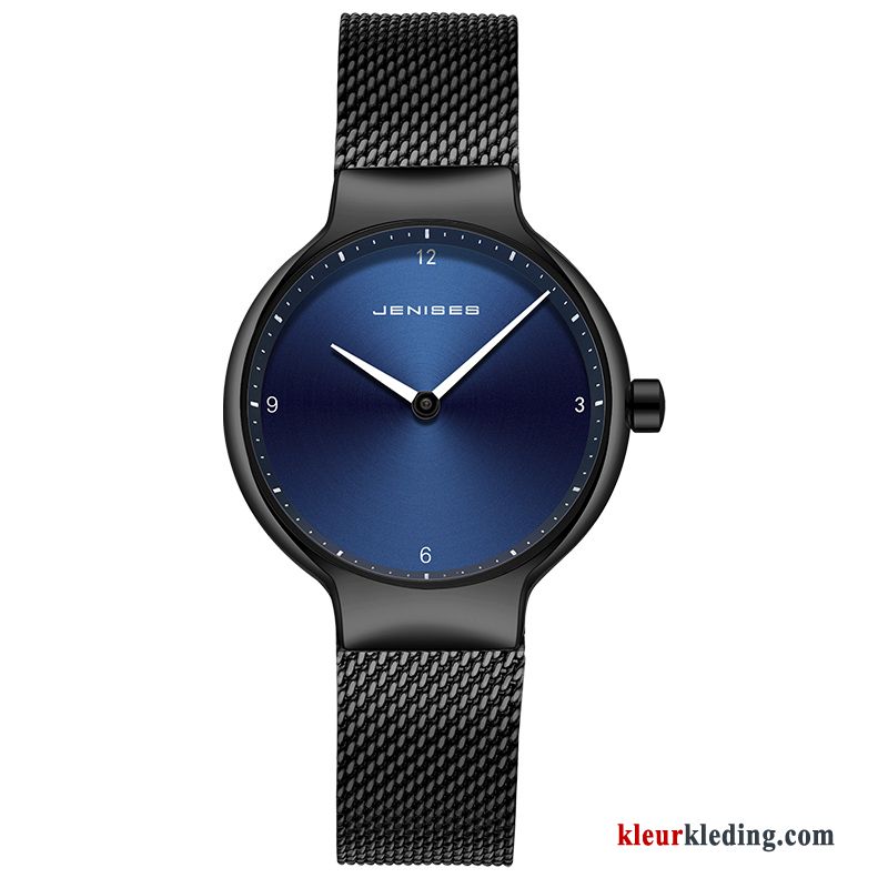Heren Mesh Scheppend Casual Trend Student Waterdicht Mode Horloge Blauw Zwart