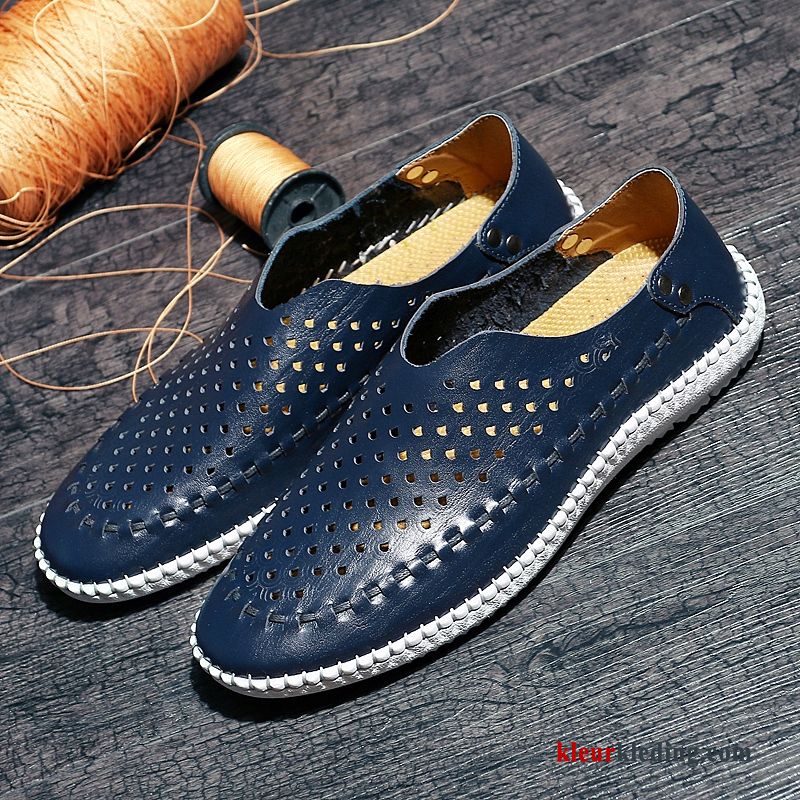 Heren Mocassins Ademende Voorjaar Schoenen Bootschoenen Echt Leer Slip On Casual Kant Blauw