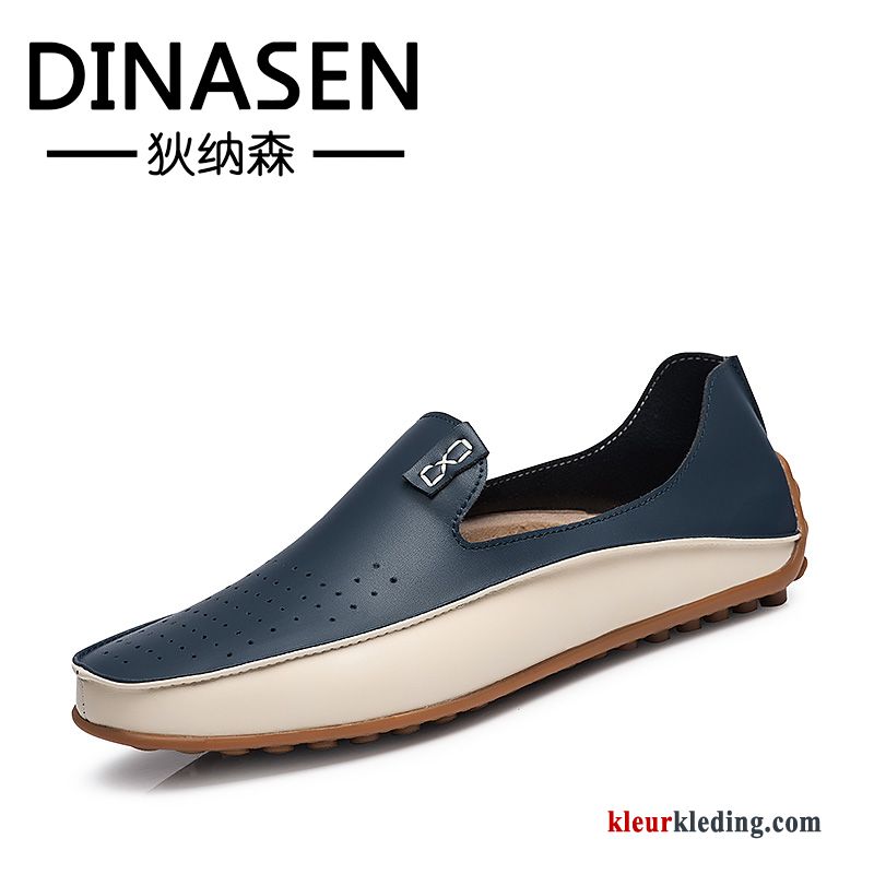 Heren Mocassins Driver Casual Leer Schoenen Zachte Zolen Ademende Bootschoenen Slip On Oranje