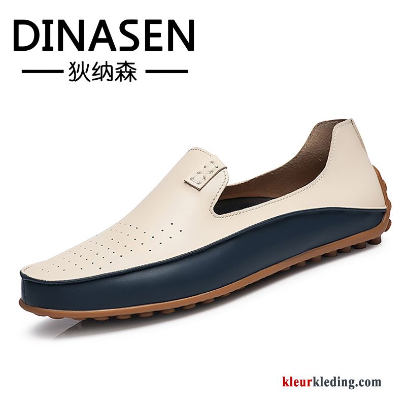 Heren Mocassins Driver Casual Leer Schoenen Zachte Zolen Ademende Bootschoenen Slip On Oranje