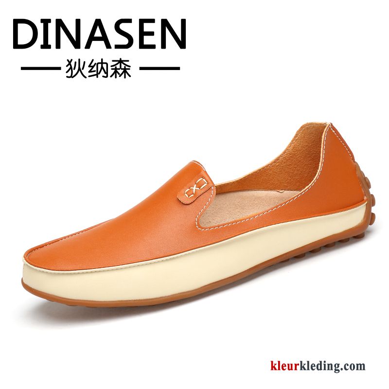 Heren Mocassins Driver Casual Leer Schoenen Zachte Zolen Ademende Bootschoenen Slip On Oranje